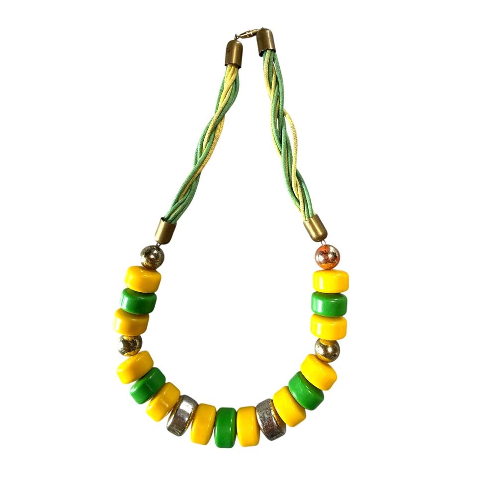 SKU3251 Vintage Yellow Green Spiritual Beaded Choker Necklace Wisdom Protection